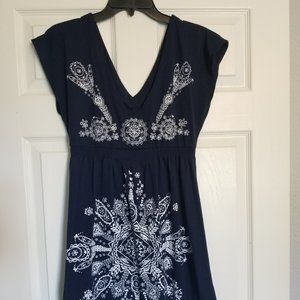 Navy and white patterned dress